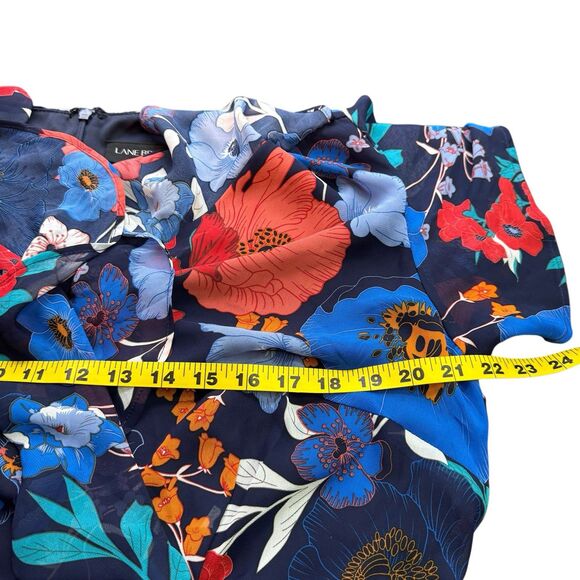 Lane Bryant Faux Wrap Midi Dress Navy Orange Ruffle Flutter Sleeve Size 16 - Picture 8 of 10